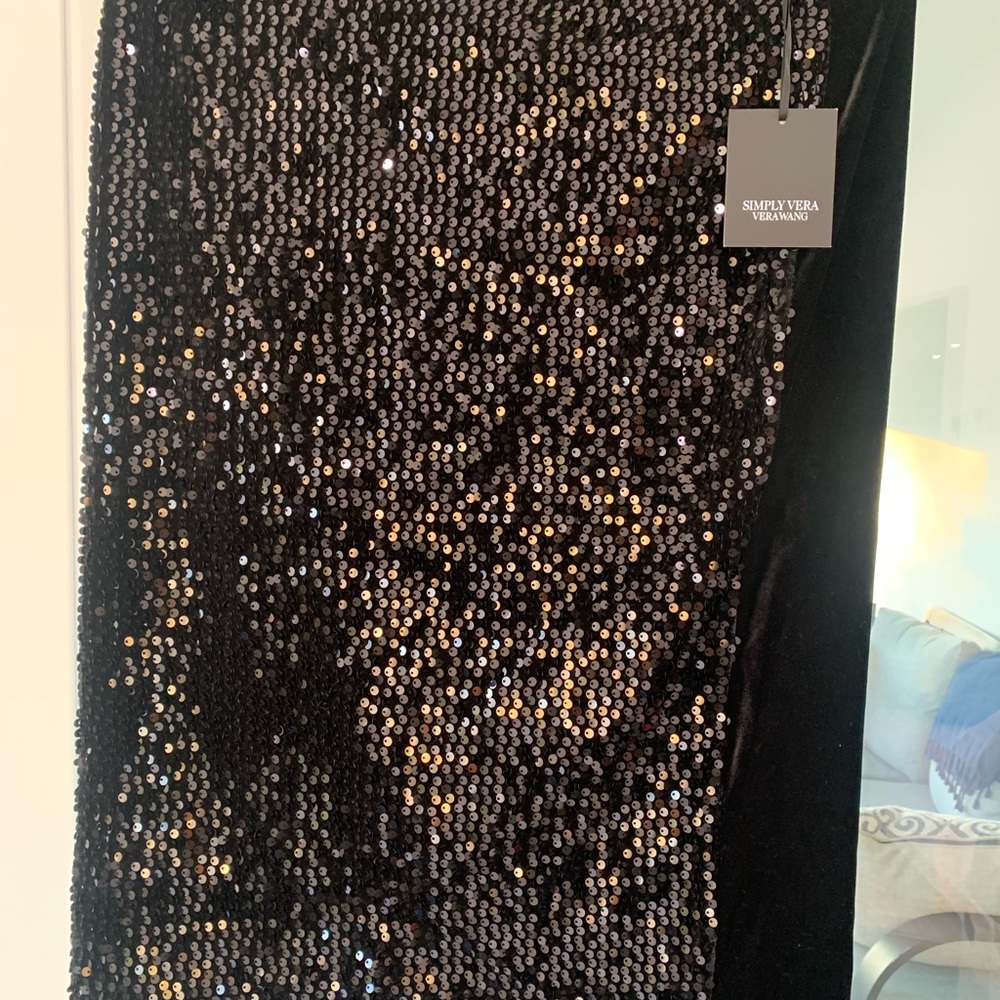 Vera Wang Black Sequin Midi Skirt